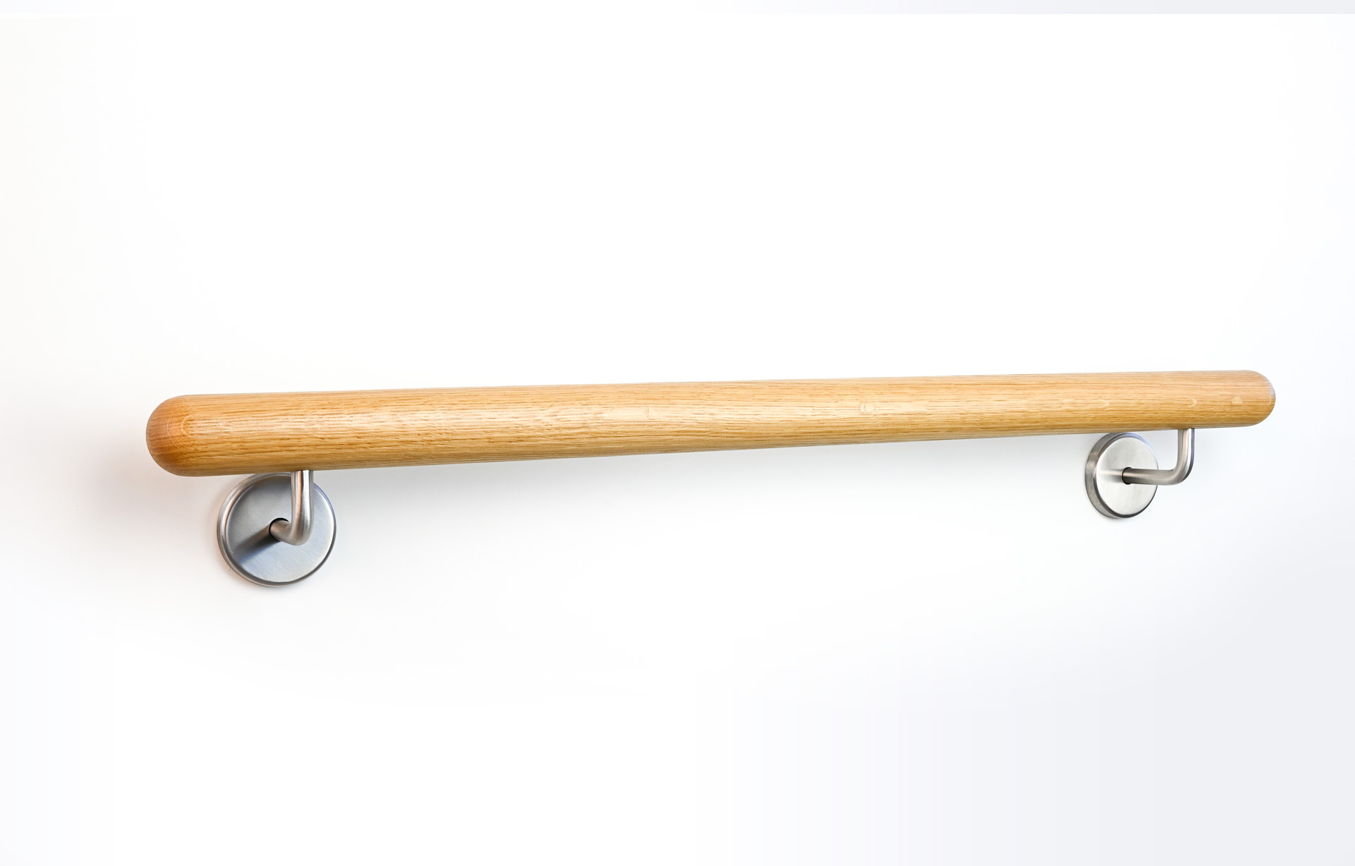 Handlauf-Set in Eiche-Massivholz mit Abschlusskappen und Wandhalterung – 50 cm